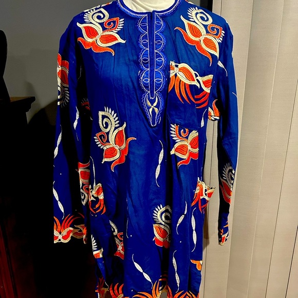 African Mens Clothing Traditional 2 Piece Embroidered Suit Shirt - Picture 1 of 7